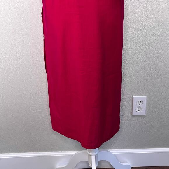 Fuchsia Pink Gold Chikankari Indian High Slits Half Sleeve Kurta Tunic Top M/L - Picture 9 of 13